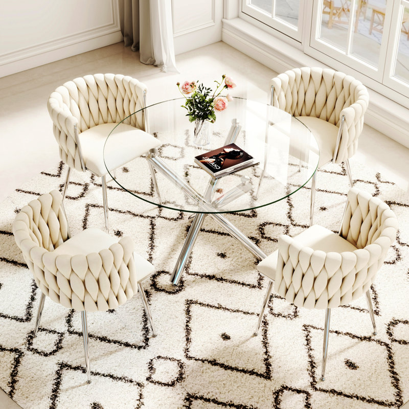 Ensemble de salle à manger Raykwan, Beige, H 29,5 po x L 39,37 po x l 39,37 po, Argent