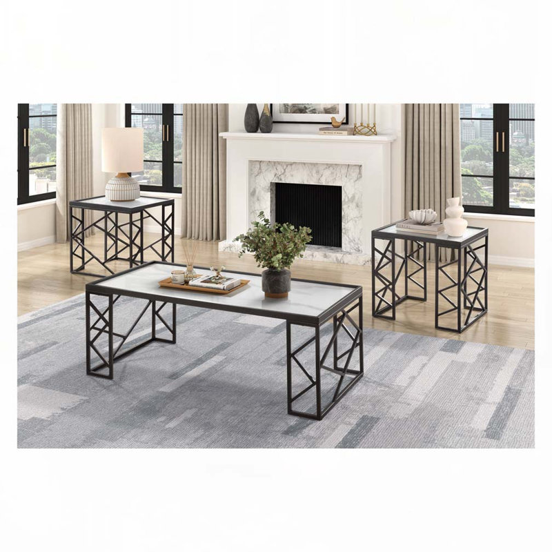 Ensemble de tables basses avec plateau en verre