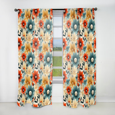 Mod Floral Nostalgia VI - Mid-Century Curtain - Velvet Room Darkening - 1 Panel