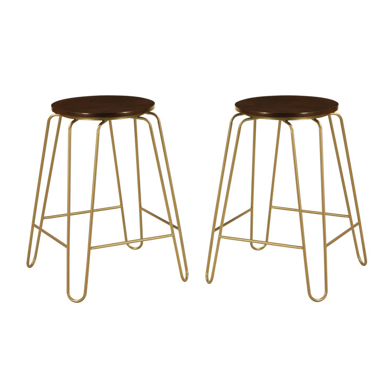 Counter Stool with Metal Frame, Elm, Counter Stool (24" Seat Height), Gold