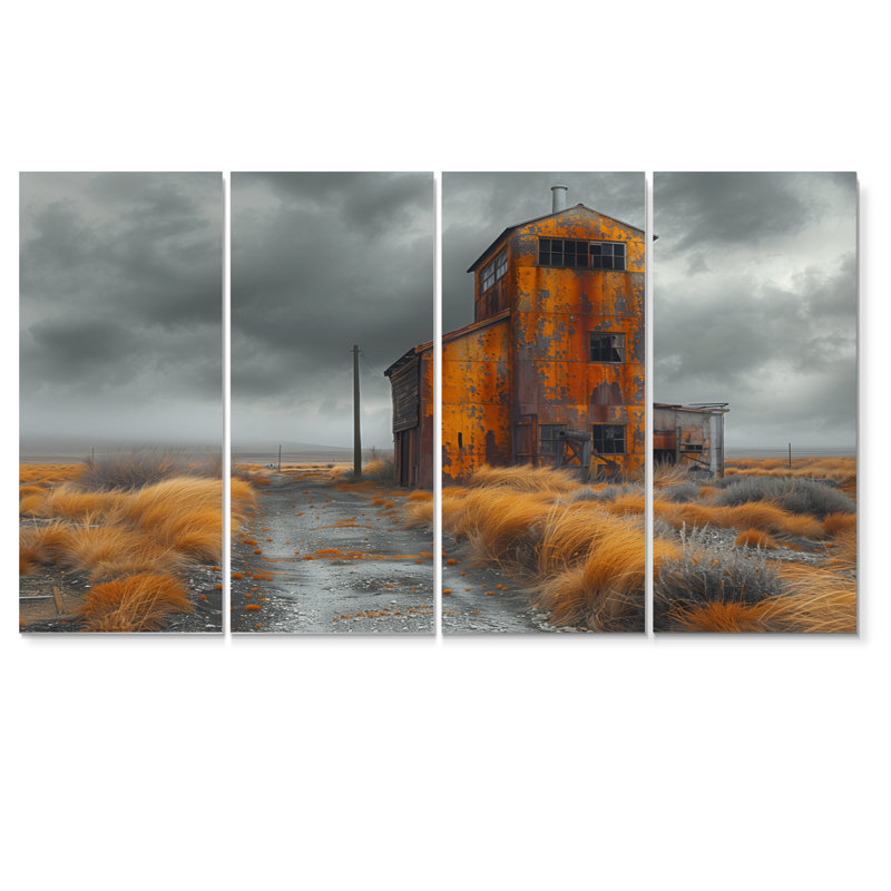 "Brown" Autumn Golden Grain Mill Photo I - Mills, ensemble d'art sur toile, H 32 po x l 64 po