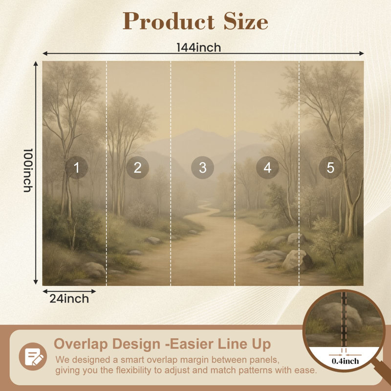 Papier peint à peler et coller Serene Mountain Forest Landscape Misty Valley Vintage Woodland Wall Wallals