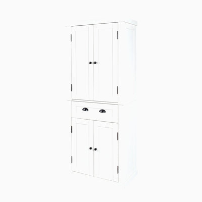 Armoire de rangement 72 po, armoire autoportante traditionnelle avec 4 portes et tablettes réglables, grand tiroir central