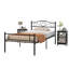 Ensemble de chambre à coucher 3 pièces Kempst, cadre de lit en métal noir avec 2 tables de chevet à tablettes ouvertes, ensemble de lit plateforme en métal avec table d'appoint de 2, ensemble de mobilier de chambre pour petit espace pour appartement, chambre d'amis, chambre à coucher moderne-737466115-737466141