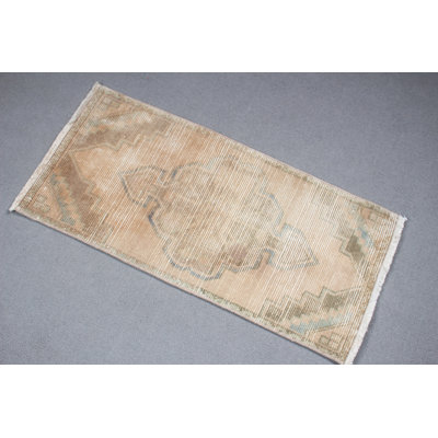 Petit tapis turc Oushak tissé à la main, idéal pour entrer dans un style rétro vert unique