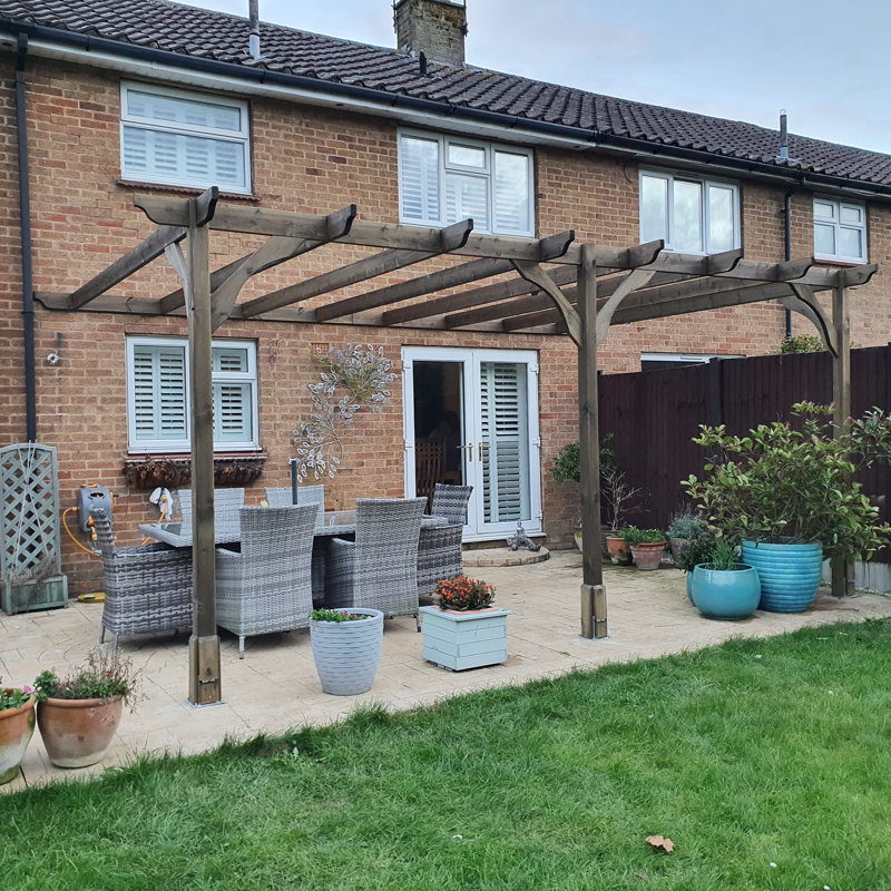 Randi Manufactured Wood Pergola, 270cm H x 240cm W x 240cm D, Rustic Brown