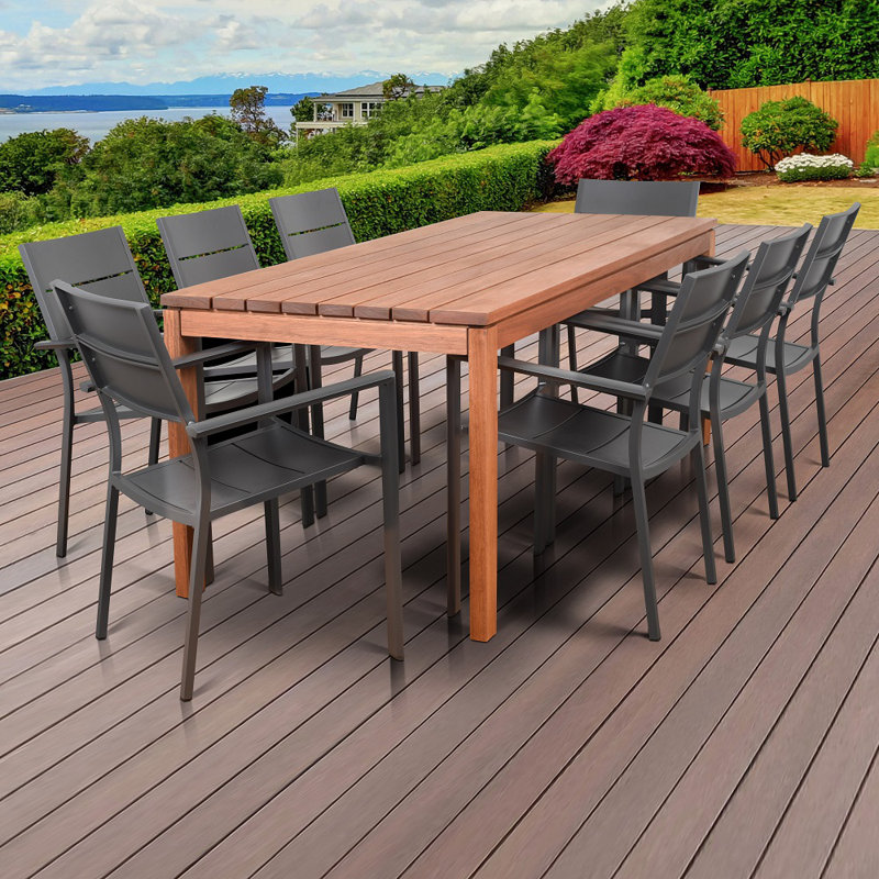 Amazonia Koningsdam 8 - Person Eucalyptus Solid Wood Patio Dining Set Rectangular Table