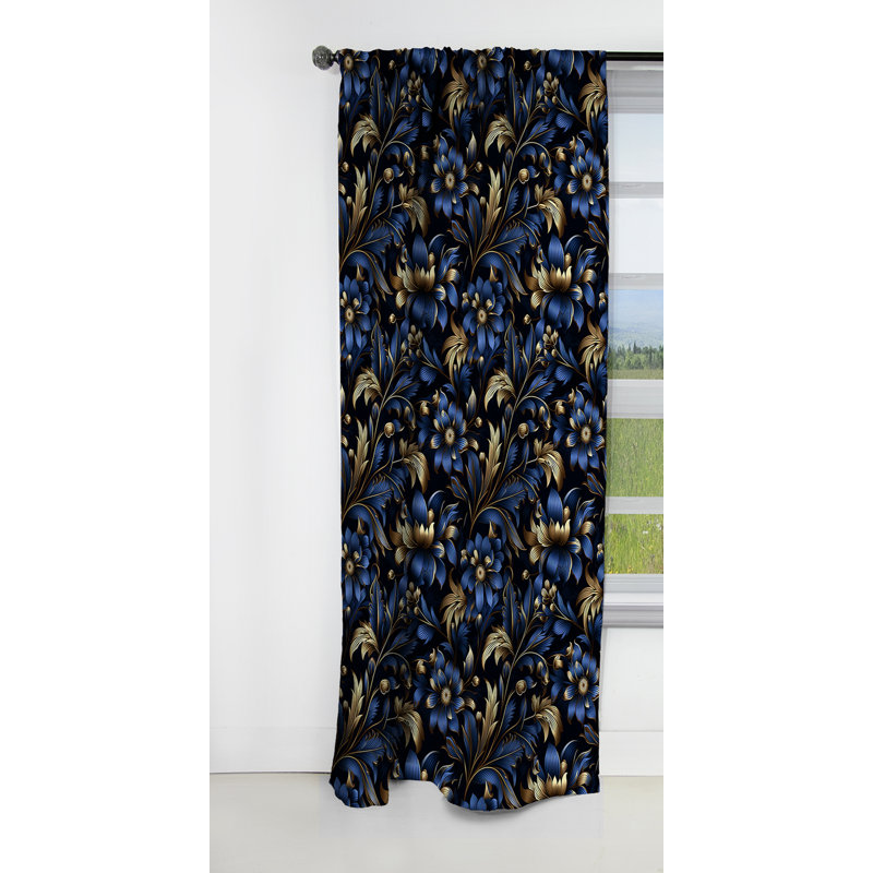 Gold And Blue Luxury Damask Serenade II - Damask Curtain - Blackout Curtain - 1 Panels, 52" W x 84" L