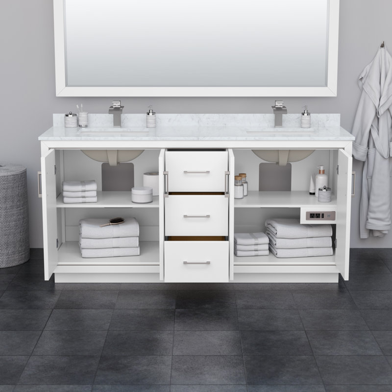 72'' W Double Vanity, Matte Black, Giotto Quartz, White