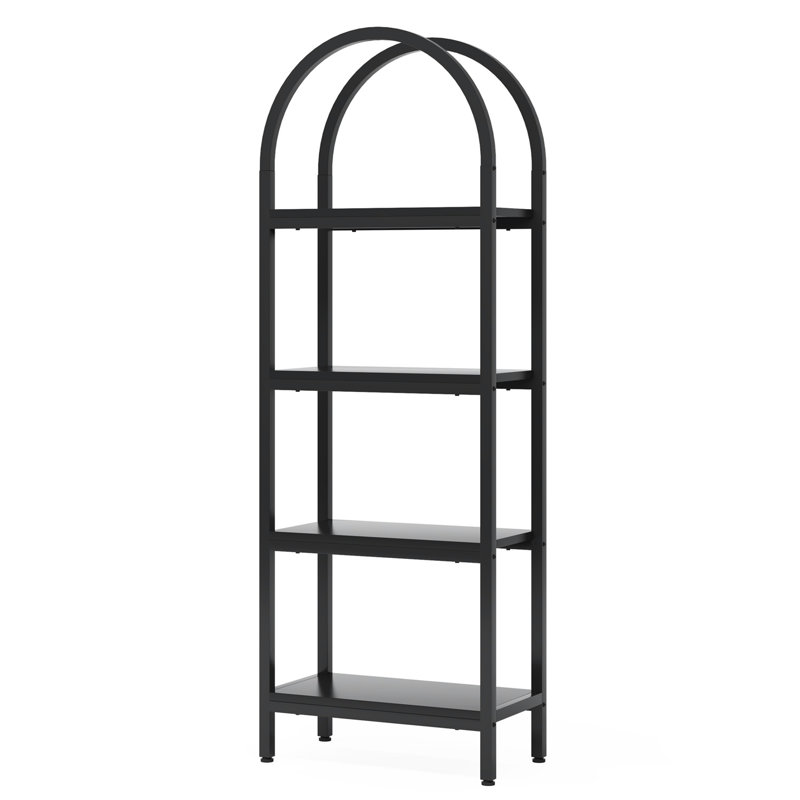 70.86" Tall 4-Tier Black Industrial Arched Open Bookshelf Storage Rack For Office, Bedroom, Kitchen