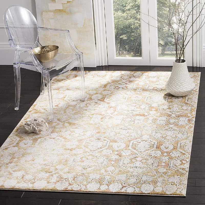 Tapis intérieur / extérieur beige synthétique touffeté à la machine 9 pi x 12 pi Kyda Ikat