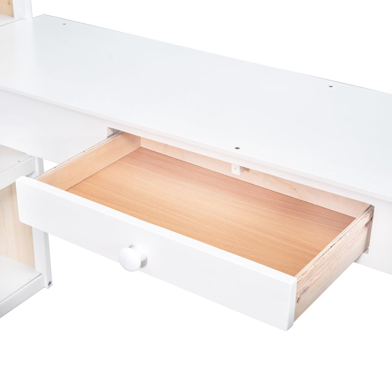 Lit mezzanine avec tablettes, bureau, blanc pour une chambre confortable, bureau