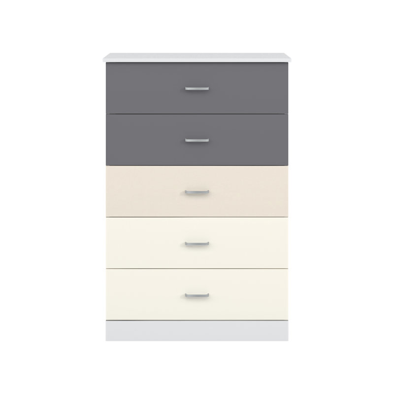 Commode 5 tiroirs Allyannah, Blanc / hibou de nuit / parchemin / ivoire