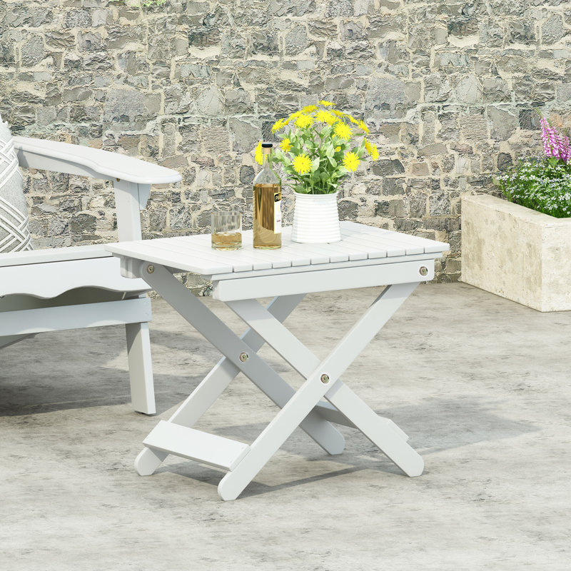 Table d'appoint pliante d'extérieur patinée en bois, Blanc