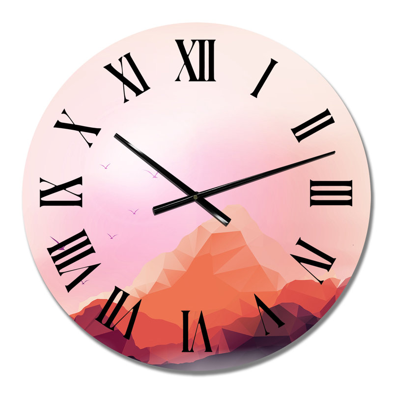 Horloge murale moderne rouge montagne et coucher de soleil, Petit