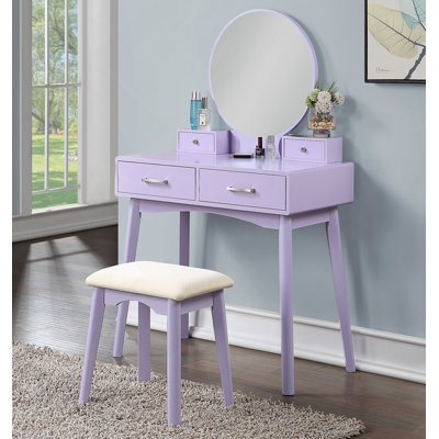 Contemporary Wood Vanity And Stool Set