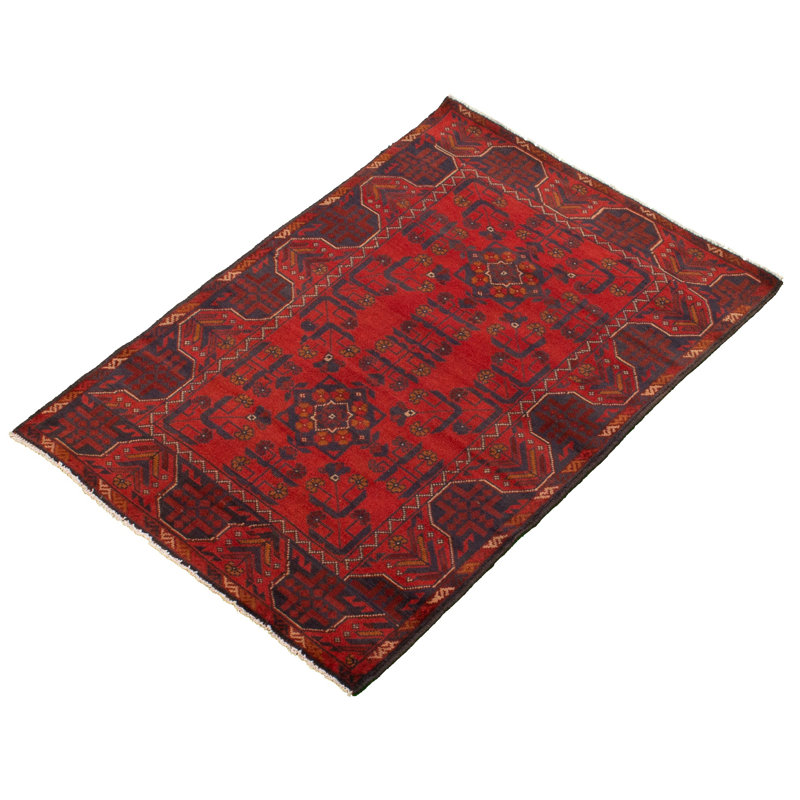 Tapis unique en laine noué à la main style Esari des années 2010 de 3 pi 4 po x 4 pi 9 po rouge Arandip