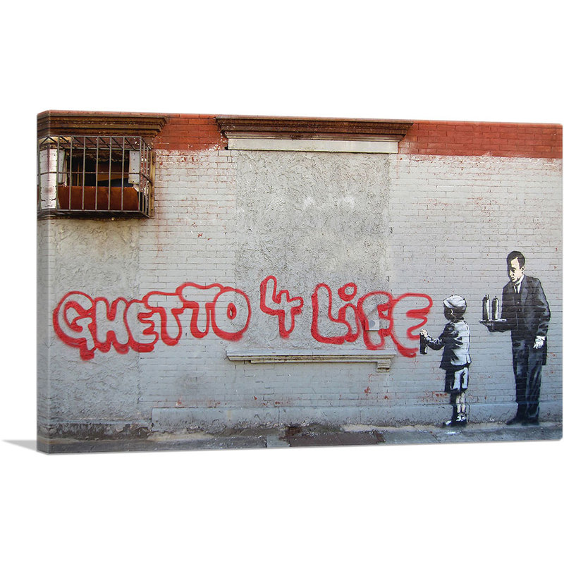 «Ghetto 4 Life» par Banksy - reproduction de photo sur toile tendue, H 12 po x l 18 po x 1,5 po