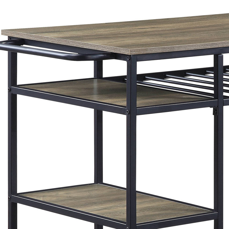 Îlot de cuisine rustique avec matériaux en bois composite et en métal