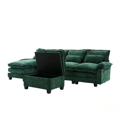 106 Inch U-Shape Sectional Sofa With Chenille Upholstery, Modular Design, And Built-In Charging, Ideal For Modern Living Rooms, Sectional
