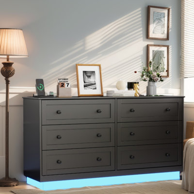 Floating Dresser for Bedroom with 6 Drawer, Modern Chest of Drawers with Power Outlet by Wrought Studio