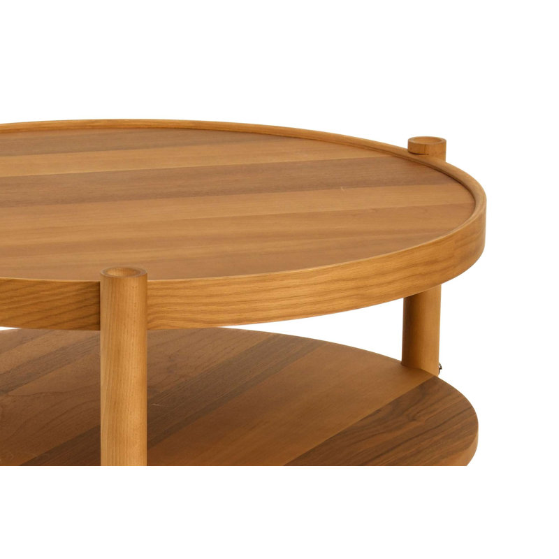 Table basse ronde en bois massif à 2 niveaux - 31 po de diamètre - Chêne / Noyer, Noyer