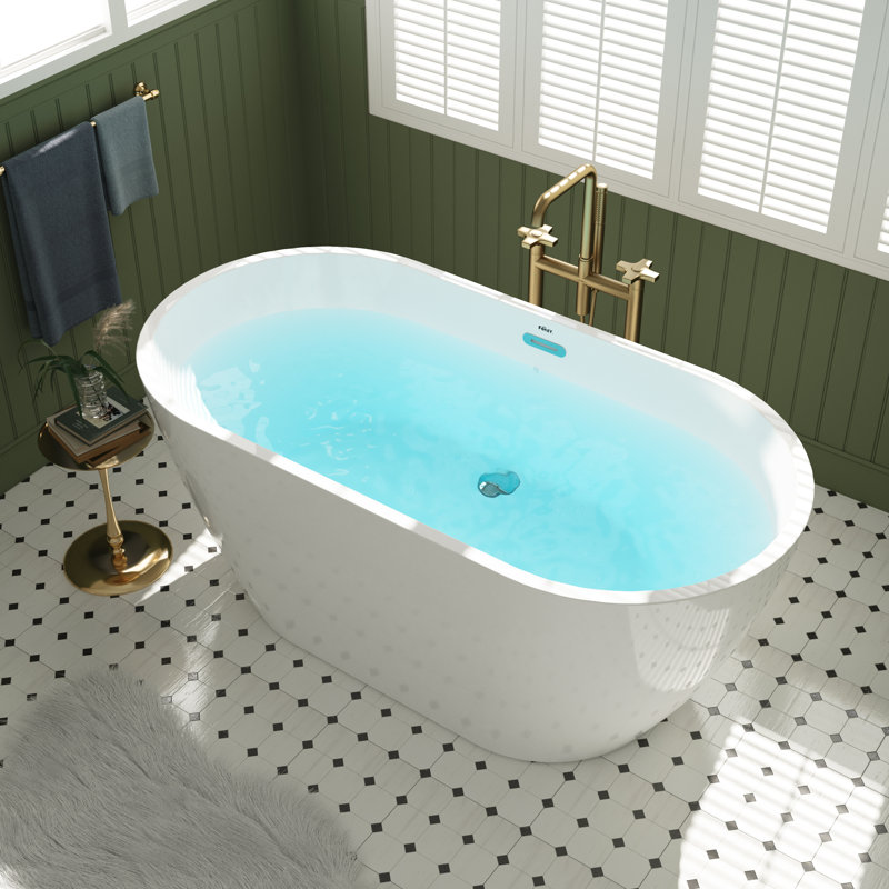 Baignoire de trempage autoportante Bali, H 22,80 po x L 55,10 po x l 28 po, Chrome Drain