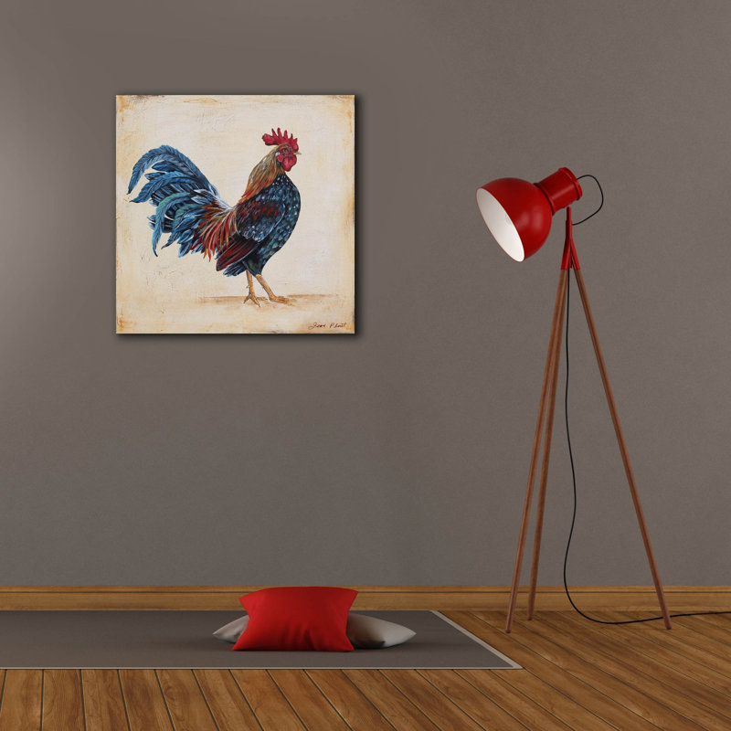 «Rooster-c» par Jean Plout, art mural sur toile, H 26 po x l 26 po x P 1,5 po