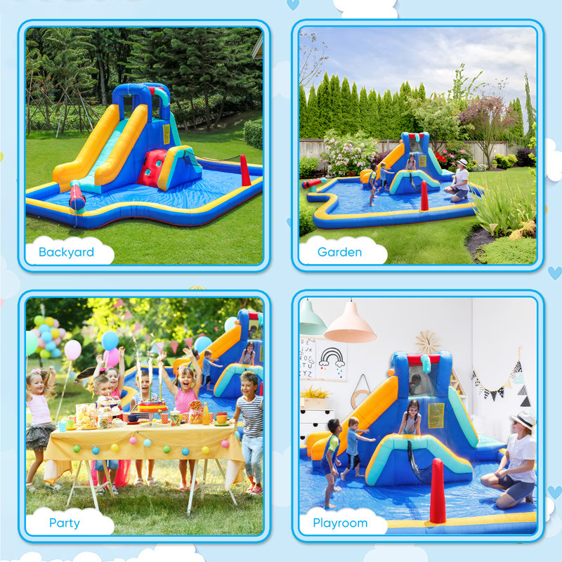 Parc gonflable de glissade d'eau avec glissades doubles, canon à eau et piscine pour enfants