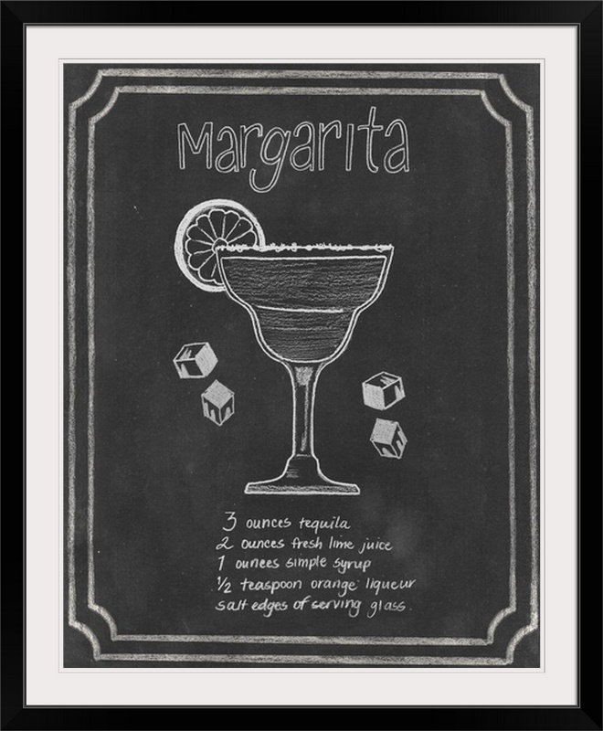 « iv », affiche rétro dépilé Chalkboard Cocktails, Cadre noir, H 28 po x l 24 po x P 1 po