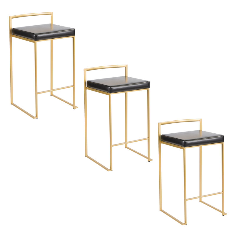 Tabouret de bar et de comptoir empilable Brieon, Tabouret de comptoir (siège d'une hauteur de 27 p, Noir / or