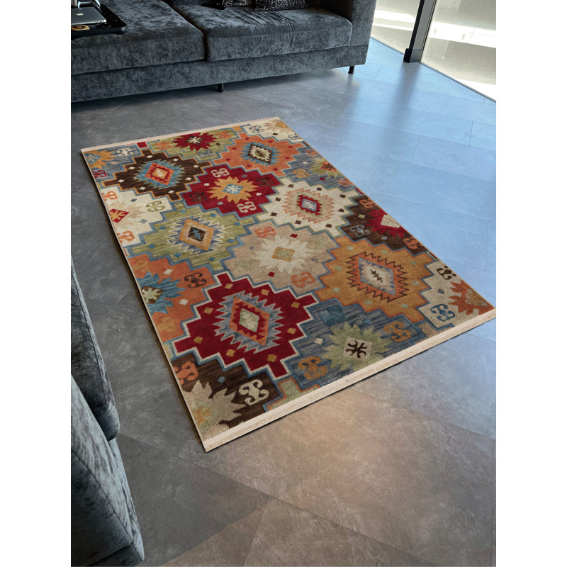 Tapis décoratif moderne multicolore à motif géométrique, Rectangle 5 pi 1,02 po x 7 pi 6,55 po