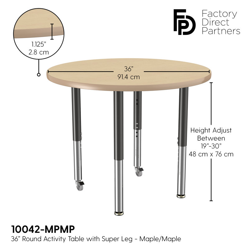 Table ronde à hauteur réglable, 36", Érable / érable, Super