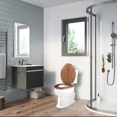 Toilet Seat, Molded Wood Toilet Seat, Quietly Close and Quick Release Hinges, Easy to Install also Easy to Clean, (Natural)