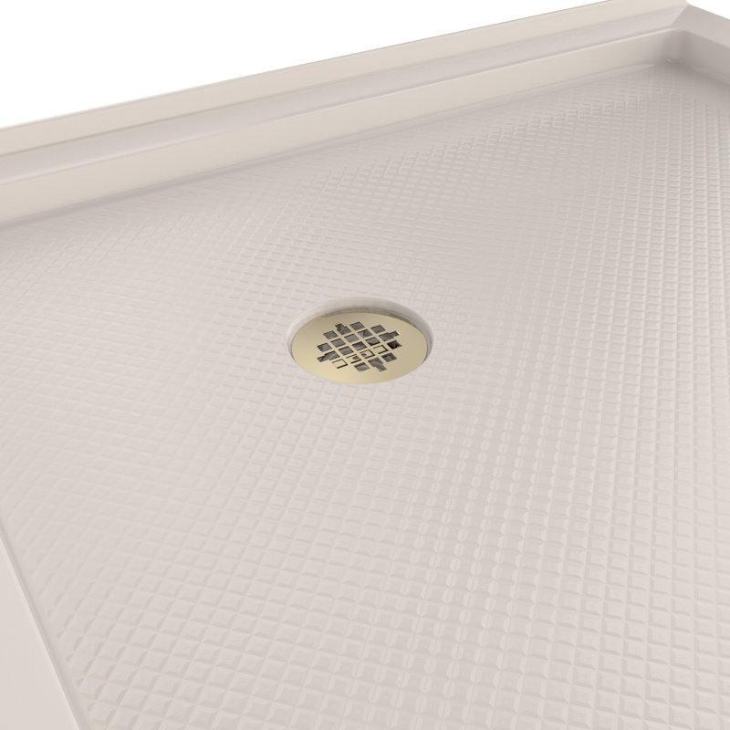 DreamLine SlimLine 36 inch D x 36 inch W x 2 3/4 inch H Biscuit Neo-Angle Shower Base with 2 inch Polished Brass Corner Round Drain