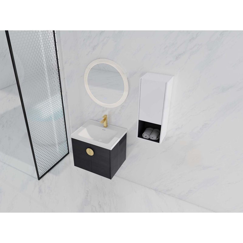 Meuble-lavabo mural avec lavabo en céramique et armoire latérale à 1 porte, portes à fermeture douce (KD-Packing), 24"