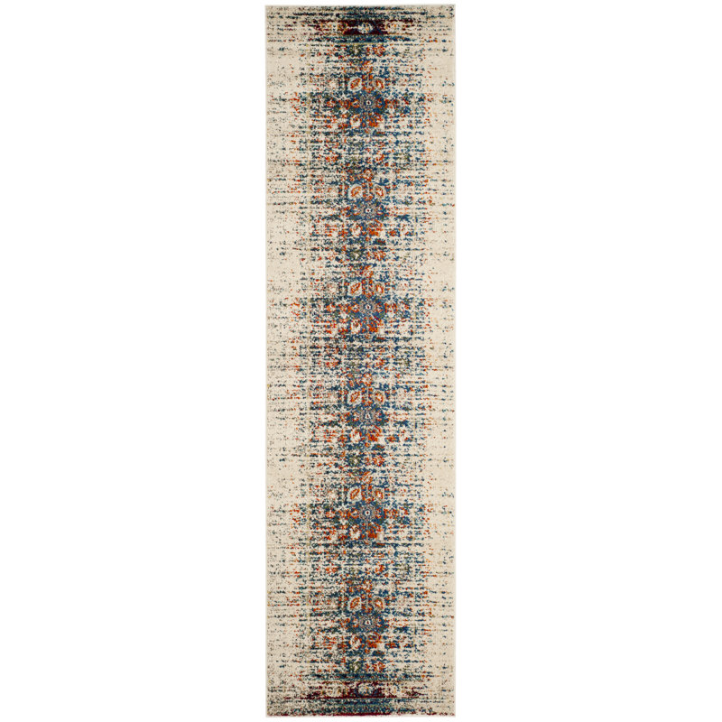 Hertzler Oriental Area Rug, Rectangle 10' x 14', Ivory/Blue