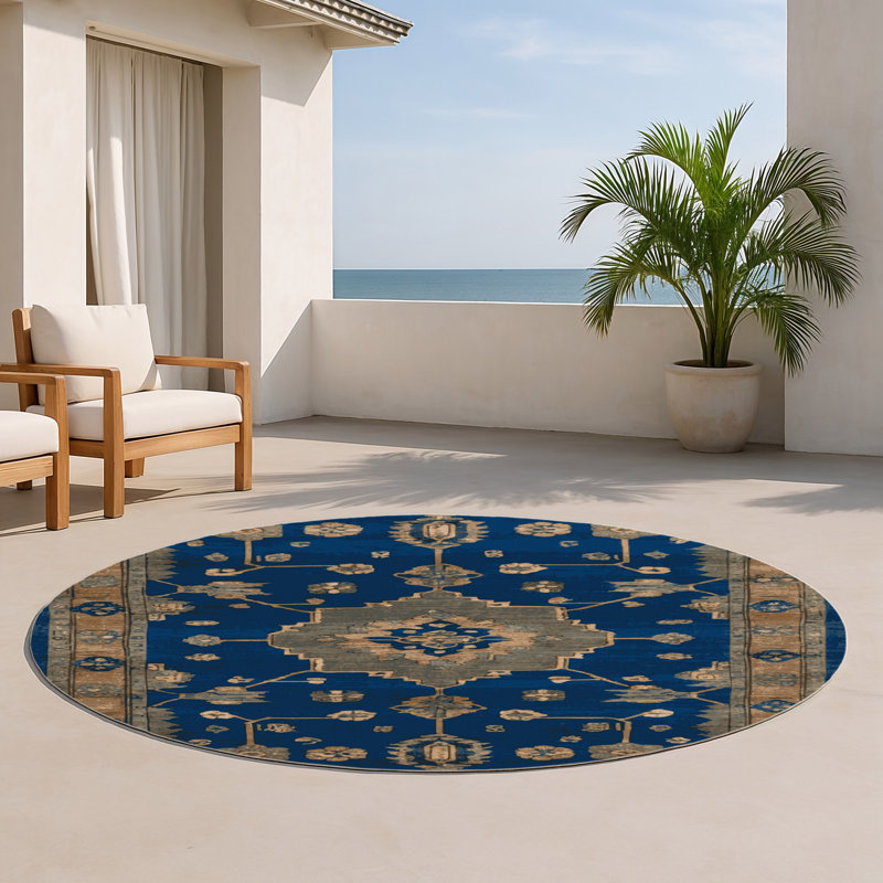 Tapis bleu intérieur et extérieur surteint, Rond 5 pi
