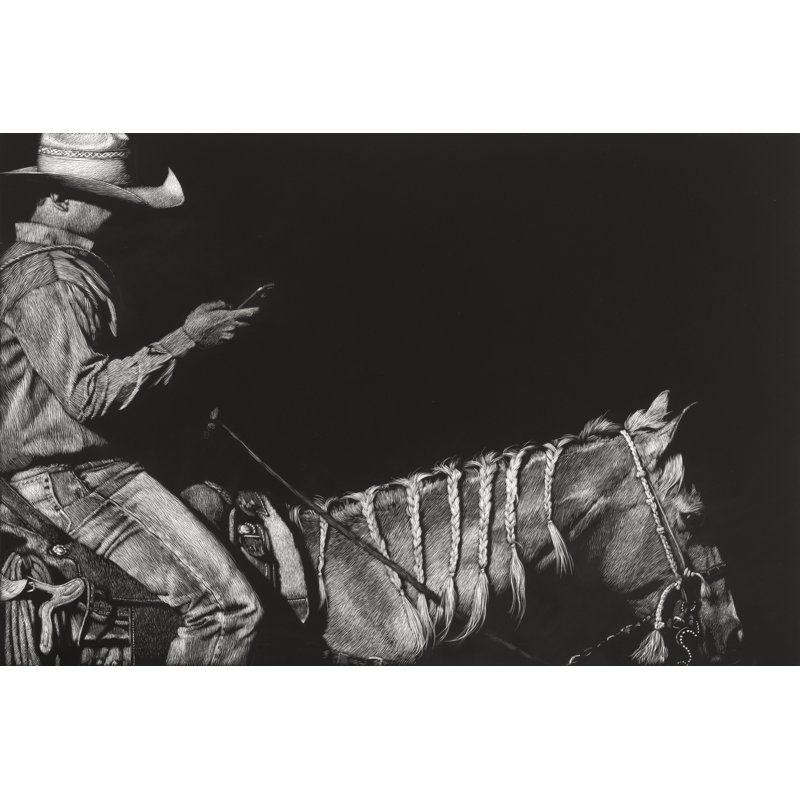 Cowboy Scratchboard II by Julie T. Chapman - Wrapped Canvas Painting, Wrapped Canvas, 20 cm H x 30 cm W