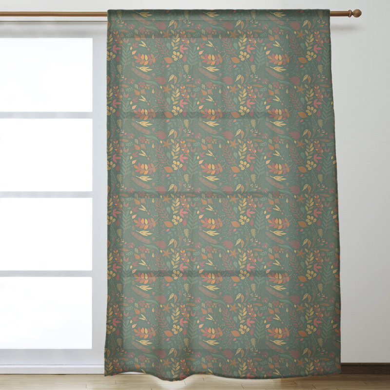 Sheer Curtain Single Panel, Green/Orange/Brown