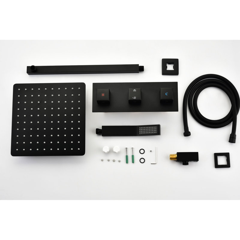 Matte Black Shower Faucet Kit Assembly - 10 Inch Rainfall Head With Handheld , Luxury Bathroom Rain Mixer , Self-cleaning Nozzle, Brass, Wall Mounted Component