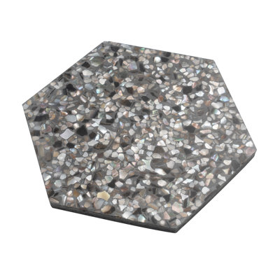 Amalfi 9x8 in. Black with Amber Pearl flecks Glossy Shell, Terrazzo Hexagon Wall and Floor Tile (1.8 sq ft/case, 5-Pack)