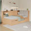 Lit de coin en L en bois avec tiroirs sous le lit avec bibliothèque de rangement et tête de lit tapissier et ports de chargement USB pour un espace limité-1142144346-1142144345