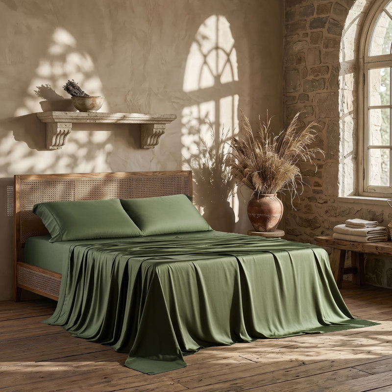 Ensemble de draps 100% rayonne de bambou 400 fils 4 pièces, draps ultra doux et respirants, Queen Sheet Set + 2 Pillowcases