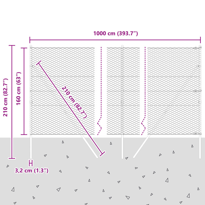 Hexagon Fence Steel, Green, 160cm H x 1000cm W