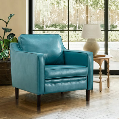 Jannae 34 Inch Vegan Leather Upholstered Square Arm Accent Chair