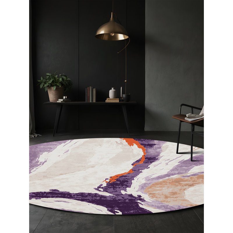 Tapis gris soyeux et moelleux, Rond 3 pi