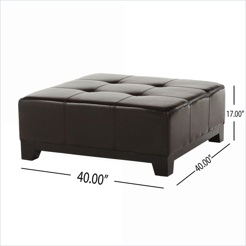 Repose-pieds, similicuir traditionnel capitonné à boutons, brun foncé | Table basse / sièges supplémentaires | Brun foncé | Bois