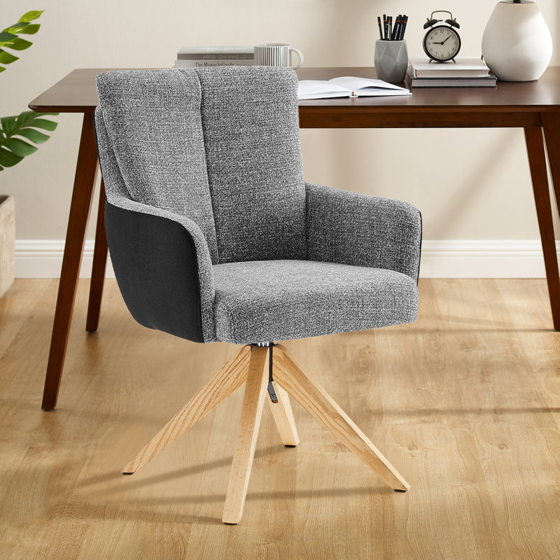 Bernab Swivel Upholstered Home Office Task Desk Chair with Oak Wood Base, Gray