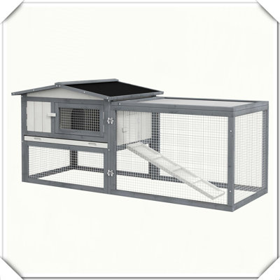 Grande cage à lapins en bois avec toit en asphalte et rampe à 2 niveaux